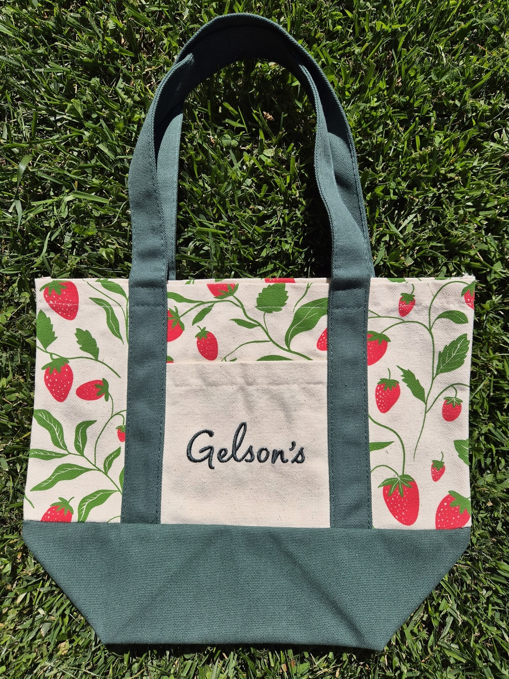 Gelson's Mini Strawberry Print Canvas Tote Bag